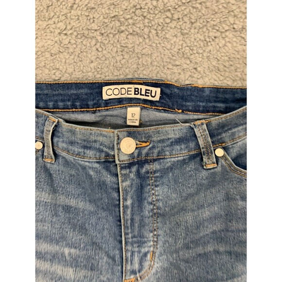 Womens Code Bleu Denim Jeans 12 High Rise Flat Front Pocket Distressed - Picture 5 of 12